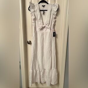 NWT White dress, Express, ruffled shoulders, long